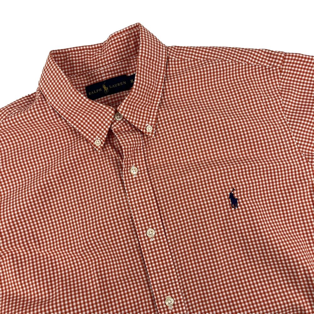 Mens Ralph Lauren Short Sleeve Button Down Shirt Size XL Gingham Check Orange